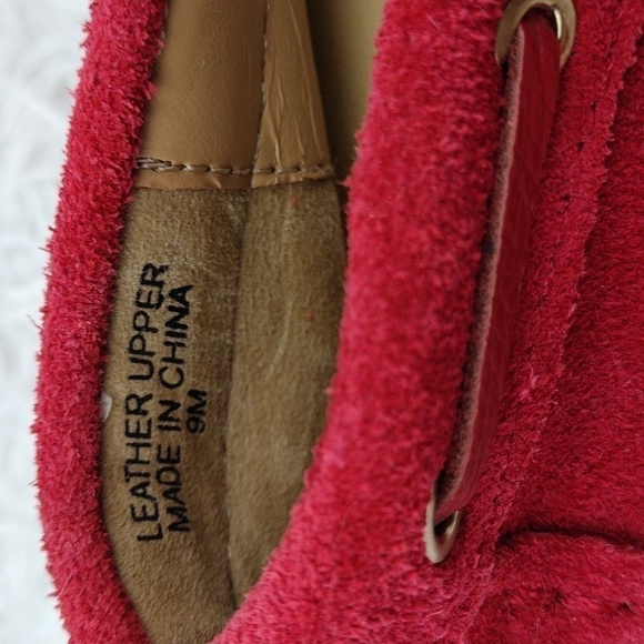 Talbots Red Suede Leather Tassel Upper Round Toe Slip On Flat Moccasin Shoe - Picture 11 of 16